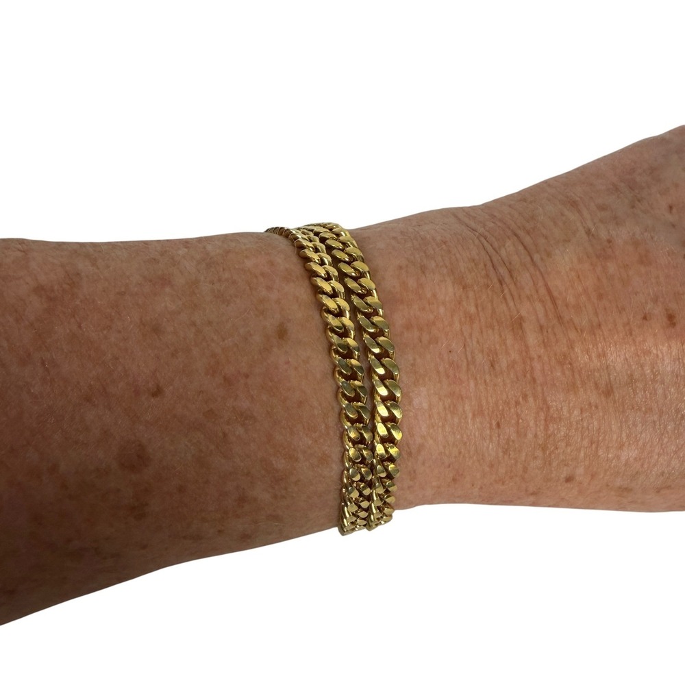 Monet‎ Gold Tone Double Row Curb Link Bracelet Vintage Polished 7.25 Inch